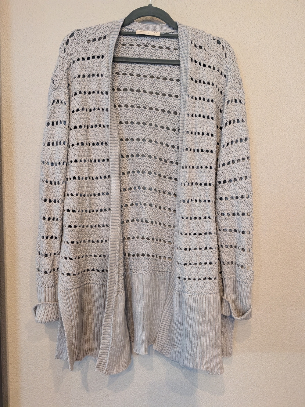 78 & Sunny 100% Cotton Pointelle Open Front Cardigan Heather Gray - Size M